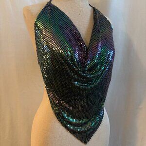 Iridescent Green & Purple Metal Mesh Halter Top